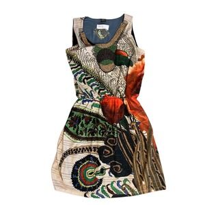 Womens Abstract Print Sleeveless Dress Beaded‎ Neckline Party Casual